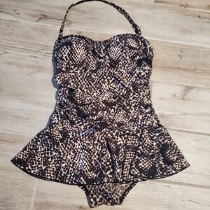 Shore Shapes Swimwear Women's Snake Print Swimsuit Size 8 Halter Slimming Ruched